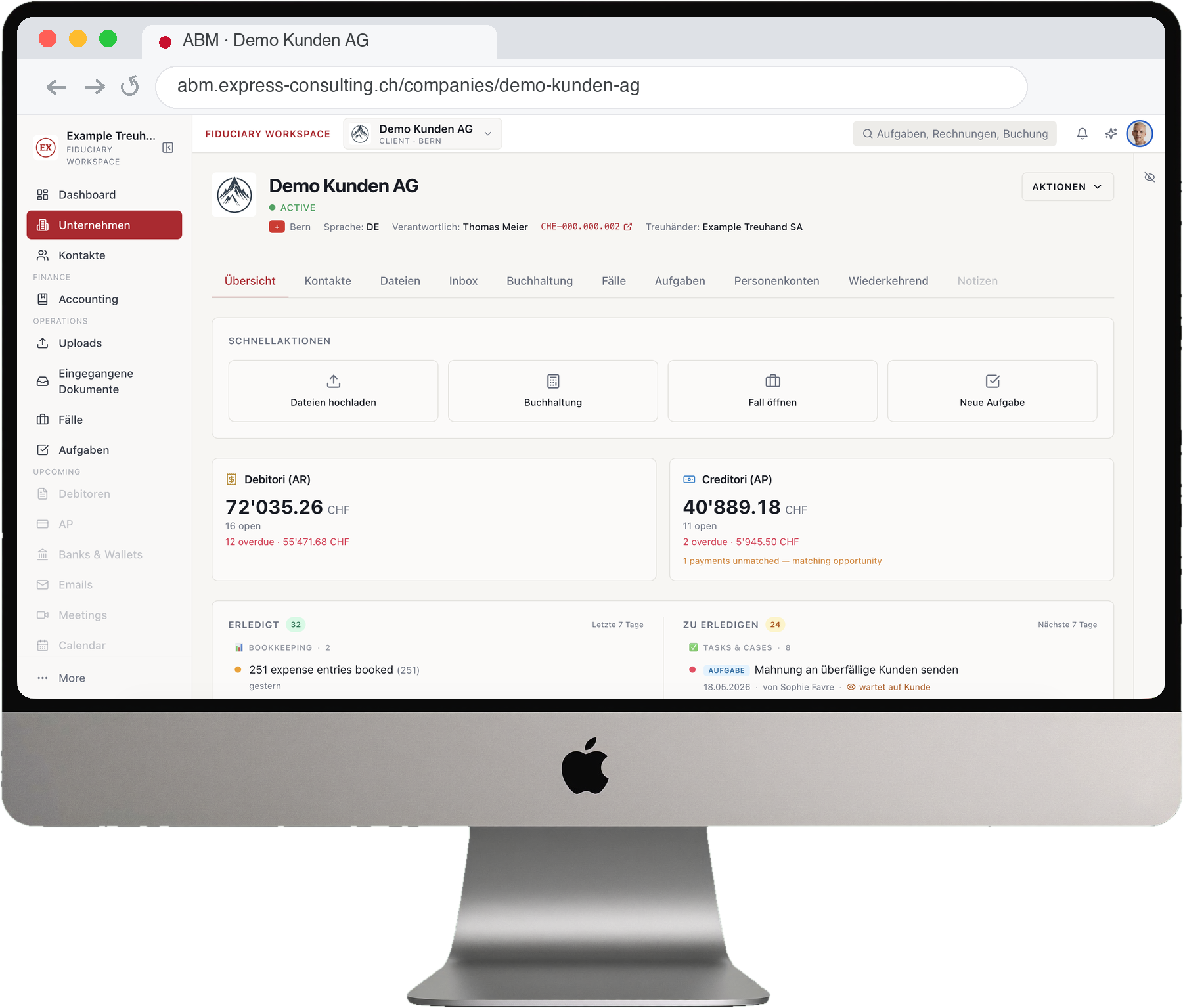 Echtzeit-Portal — Bilanz, Debitoren und Kreditoren auf dem Bildschirm